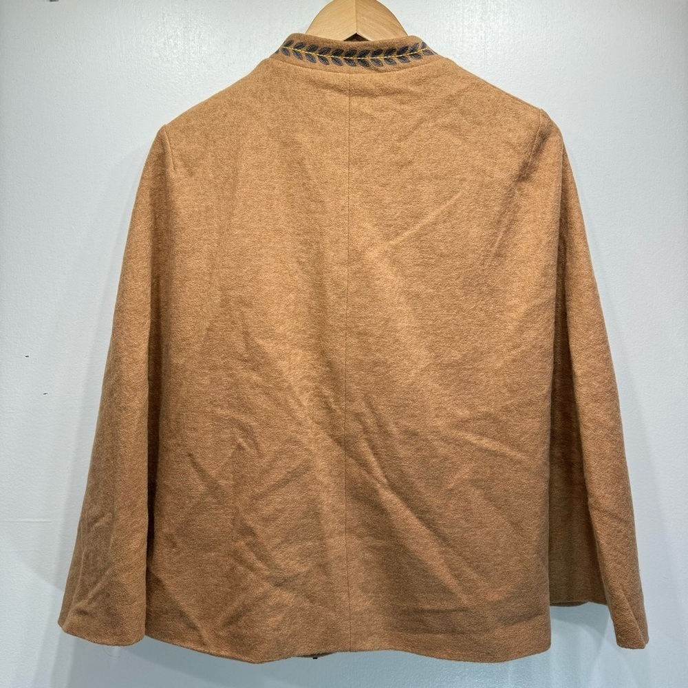 Tan Poncho with Blue Maroon & Yellow Floral Embroidery Champagne and Strawberry - Picture 2 of 10